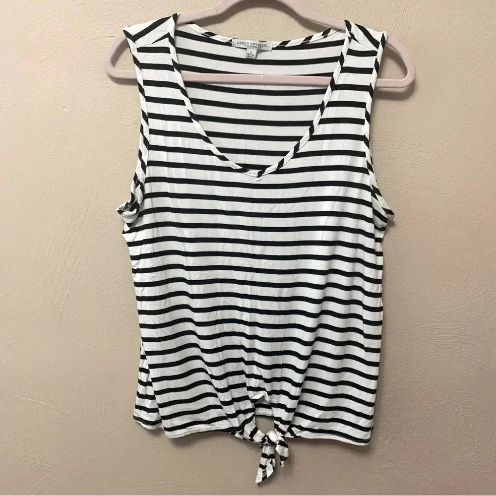Green Envelope Striped Sleeveless Top